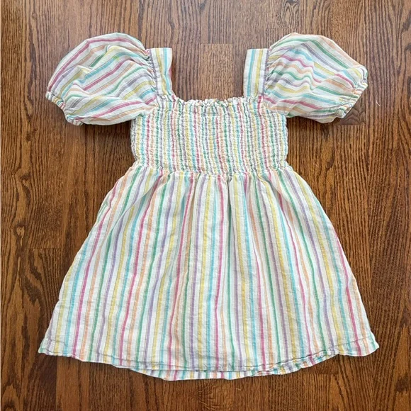 Gap Rainbow Smocked Puff Sleeve Dress XS - Picture 1 of 9